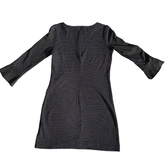 Madewell SMALL Soft Black Knit WItchy Striped Mini Dress with 3/4 Bell Sleeves - Picture 2 of 4